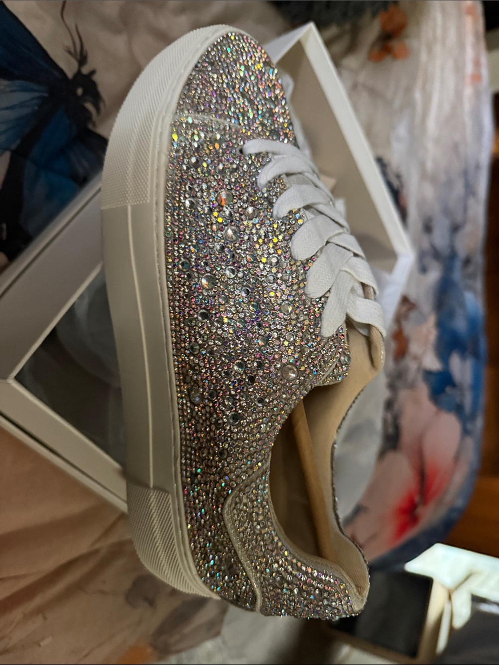 Betsey Johnson Silver Sparkle Rhinestone Platform Sneaker